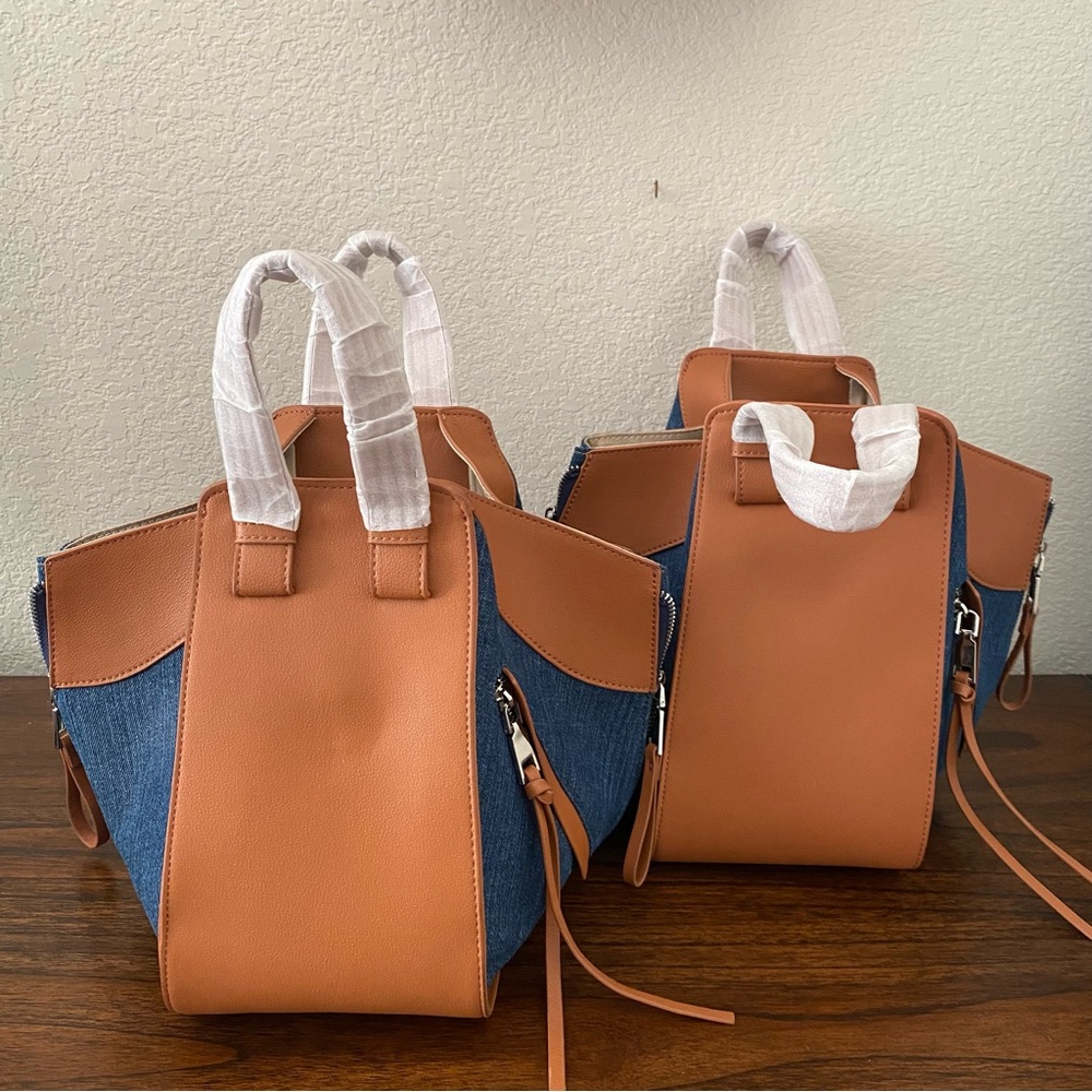 **FLAW Tan Denim Hammock Swing Bag Gusset Convertible Satchel Crossbody S3